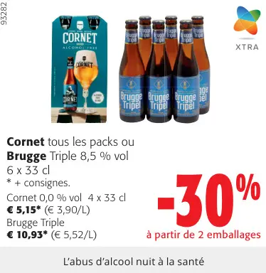 Offre: Cornet tous les packs ou Brugge Triple 8,5 %