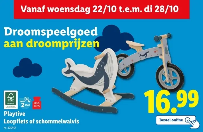 Aanbieding: Loopfiets of schommelwalvis
