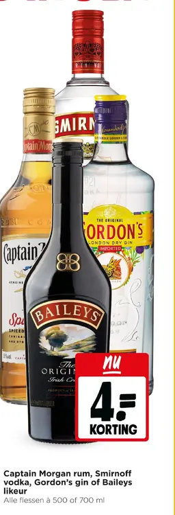 Aanbieding: Captain Morgan rum, Smirnoff vodka, Gordon’s 
