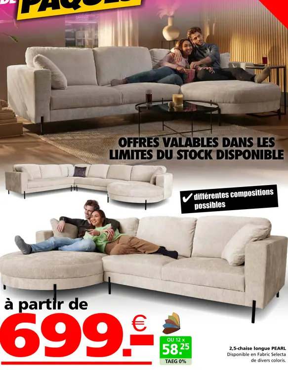 Offre: 2,5-chaise longue Pearl