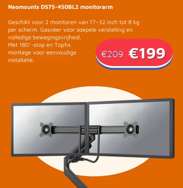 Aanbieding: Neomounts DS75-450BL2 monitorarm