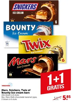 Aanbieding: Mars, Snickers, Twix of Bounty Ice cream bars