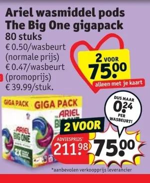 Promotie: Ariel wasmiddel pods The Big One gigapack
