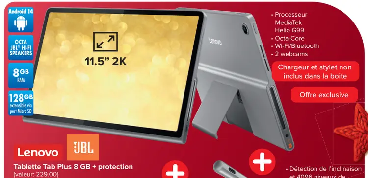 Offre: Lenovo Tablette Tab Plus 8 GB + protection