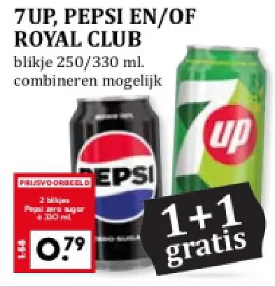 Aanbieding: 7UP, Pepsi en/of Royal Club