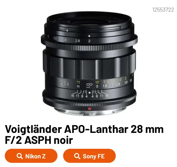 Offre: Voigtländer APO-Lanthar 28 mm F/2 ASPH noir