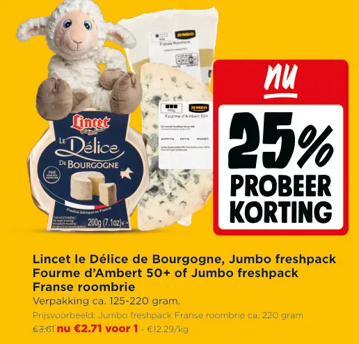Promotie: Lincet le Délice de Bourgogne, Jumbo freshpack Fourme d'Ambert 50+ of Jumbo freshpack Franse roombrie