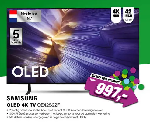 Aanbieding: Samsung OLED 4K QE42S92F TV (2025)