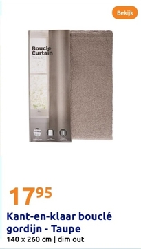 Aanbieding: Kant-en-klaar bouclé gordijn - Taupe