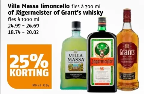 Aanbieding: Villa Massa limoncello of Jägermeister of Grant's whisky