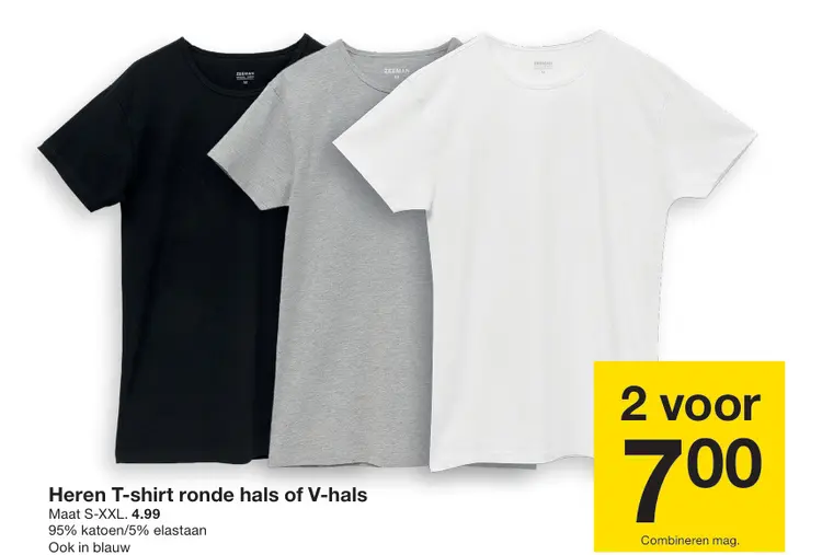 Promotie: Heren T-shirt ronde hals of V-hals
