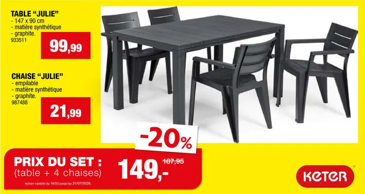 Offre: Keter Julie chaise de jardin graphite
