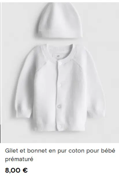 Offre: Gilet et bonnet en pur coton pour bébé prémat