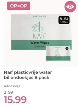 Aanbieding: Naïf plasticvrije water billendoekjes