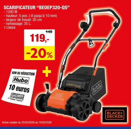 Offre: Black+Decker BEOEP320-QS scarificateur électrique 1200W 30cm