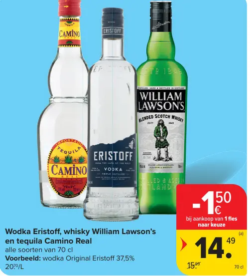 Promotie: Wodka Eristoff, whisky William Lawson's en te