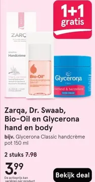 Aanbieding: Zarqa, Dr. Swaab, Bio-Oil en Glycerona hand en body