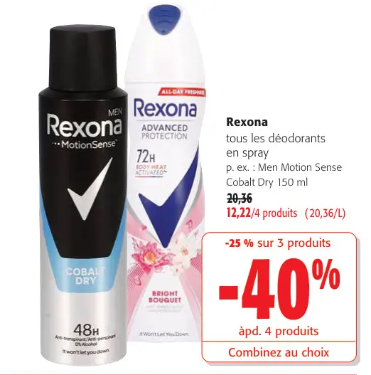 Offre: Rexona tous les déodorants en spray