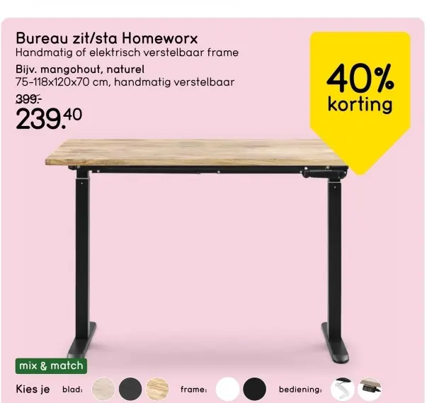 Aanbieding: Bureau zit/sta Homeworx