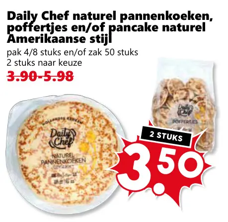 Aanbieding: Daily Chef naturel pannenkoeken, poffertjes of pancake naturel Amerikaanse stijl
