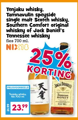 Aanbieding: Tenjaku whisky, Tamnavulin speyside single malt Scotch whisky, Southern Comfort original whiskey of Jack Daniel's Tennessee whiskey