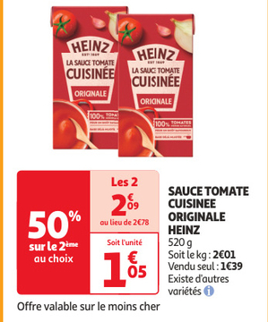 Offre: SAUCE TOMATE CUISINEE ORIGINALE