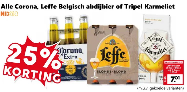 Aanbieding: Alle Corona, Leffe Belgisch abdijbier of Tripel Karmeliet
