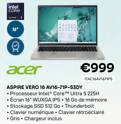 Offre: Aspire vero 16 av16-71p-53dy