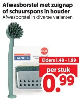 Aanbieding: Afwasborstel met zuignap of schuurspons in houder