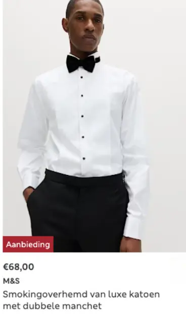 Aanbieding: Smokingoverhemd van luxe katoen met dubbele manche