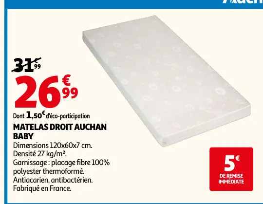 Offre: Matelas droit AUCHAN baby