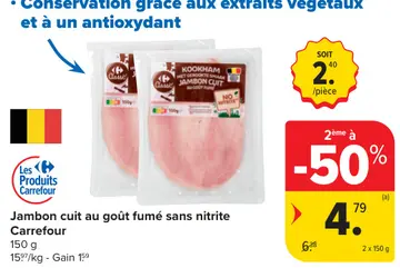 Offre: Jambon cuit au goût fumé sans nitrite