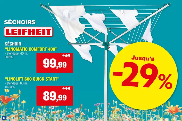 Offre: Leifheit Linomatic Easy 400 séchoir parapluie turquoise