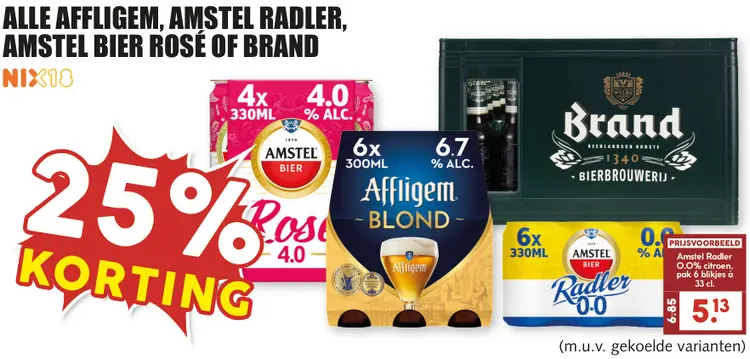 Aanbieding: Alle Affligem, Amstel Radler, Amstel bier rosé of Branc
