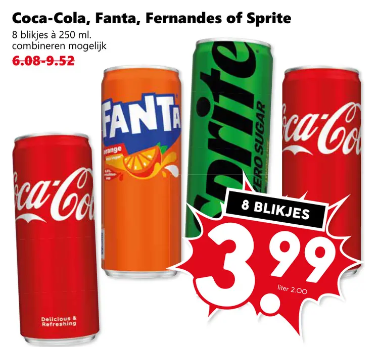 Aanbieding: Coca-Cola, Fanta, Fernandes of Sprite