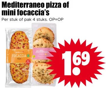 Aanbieding: Mediterraneo Pizza of mini focaccia's