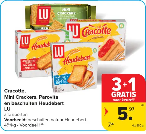 Promotie: Cracotte, Mini Crackers, Parovita en beschuiten Heudebert