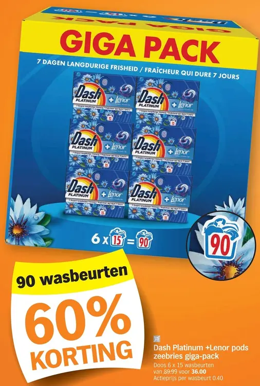 Promotie: Dash Platinum +Lenor pods zeebries giga-pack