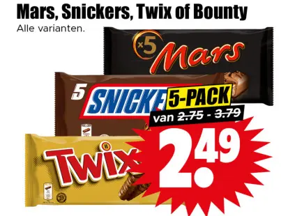 Aanbieding: Mars, Snickers, Twix of Bounty