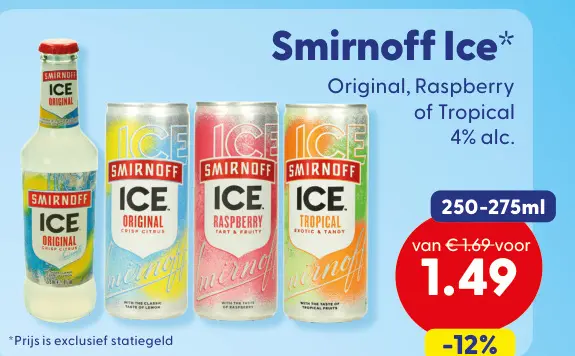 Aanbieding: Smirnoff Ice Original, Raspberry of Tropical