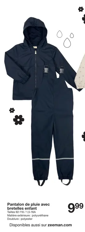 Offre: Pantalon de pluie avec bretelles enfant