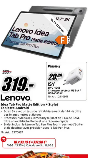 Offre: Lenovo Idea Tab Pro Matte Edition + Stylet