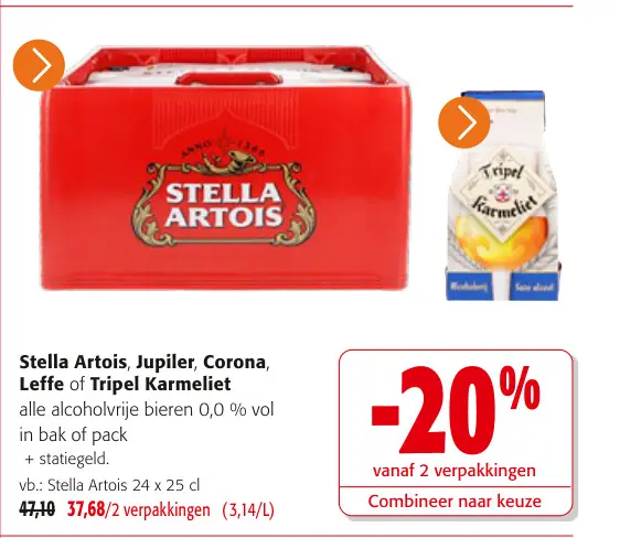 Promotie: Stella Artois, Jupiler, Corona, Leffe of Tripel Karmeliet
