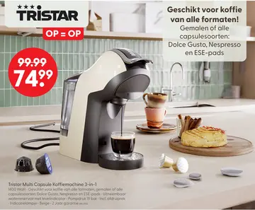 Aanbieding: Tristar multi capsule koffiemachine 3 in 1