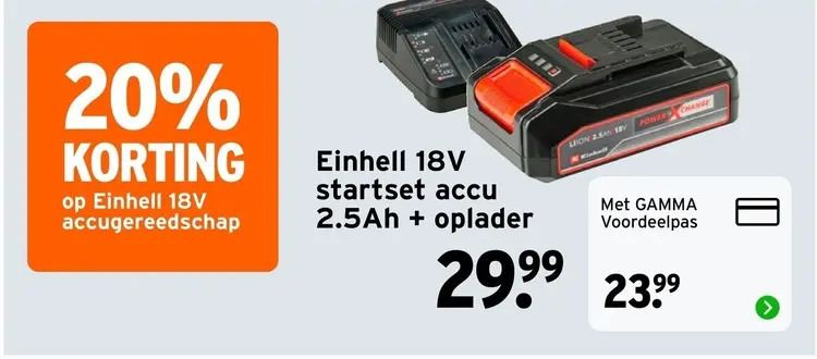 Aanbieding: Einhell 18V startset accu 2.5Ah + oplader