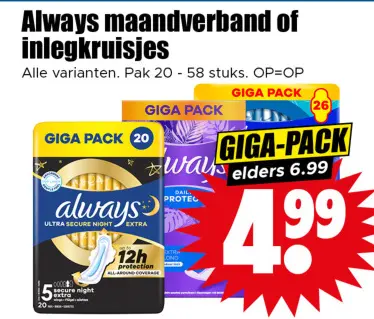 Aanbieding: Always maandverband of inlegkruisjes