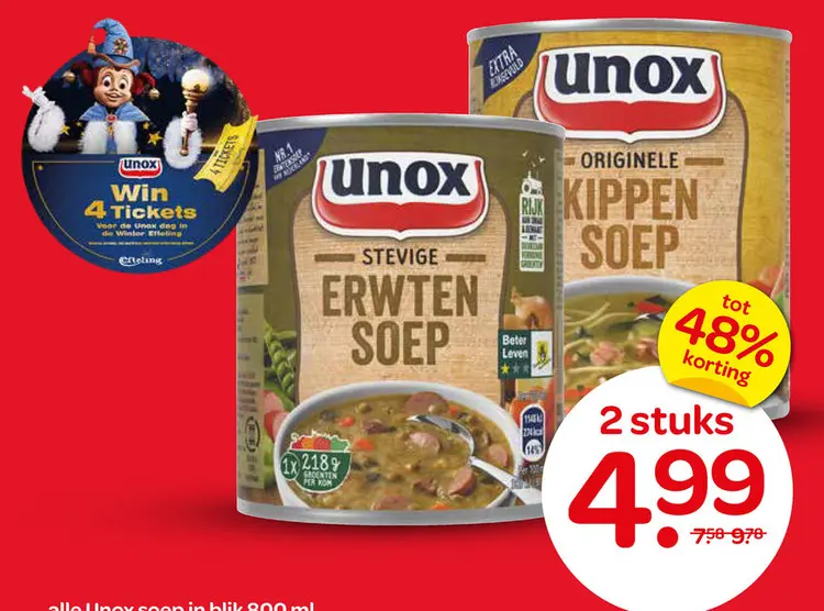 Aanbieding: Unox Erwten Soep & Kippen Soep