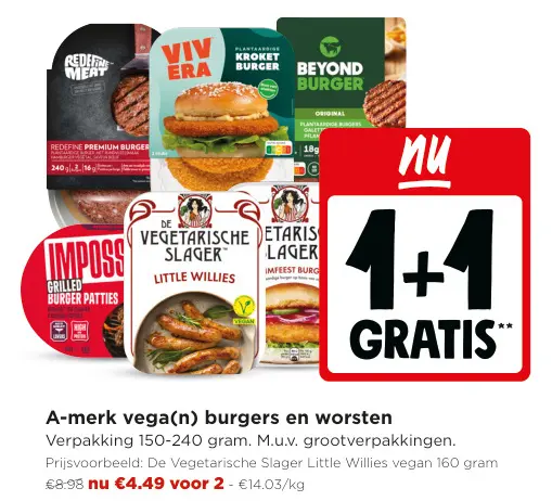 Promotie: A-merk vega(n) burgers en worsten