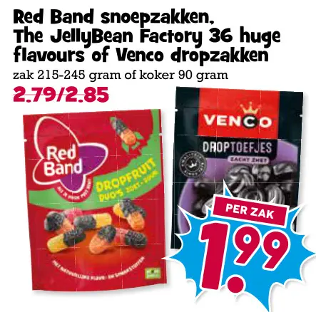 Aanbieding: Red Band snoepzakken, The JellyBean Factory 36 huge flavours of Venco dropzakken