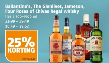 Aanbieding: Ballantine's , The Glenlivet , Jameson , Four Roses of Chivas Regal whisky 